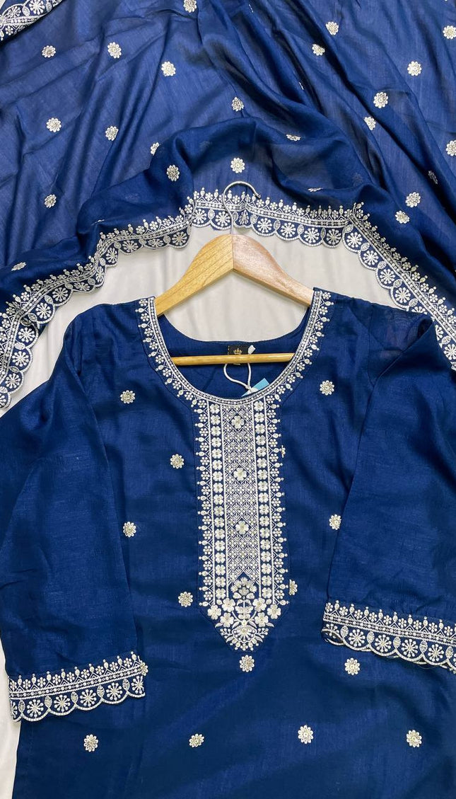 Royal Blue Georgette Embroidered Kurta Set with Dupatta|SC19_2