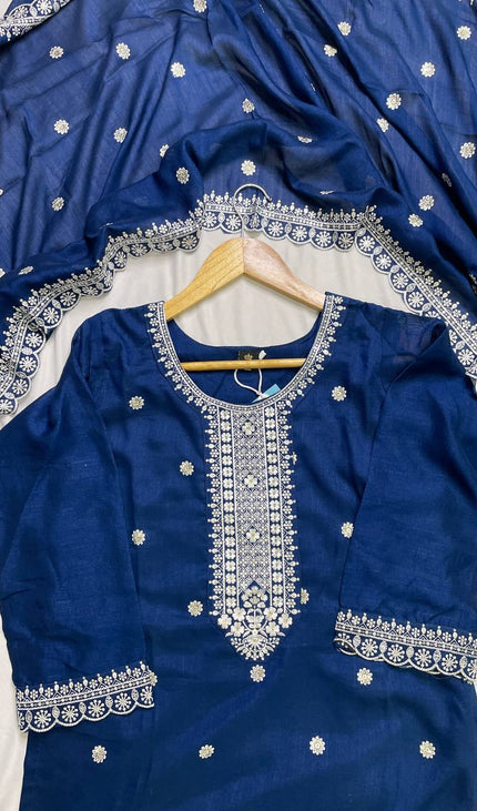 Royal Blue Georgette Embroidered Kurta Set with Dupatta|SC19_2