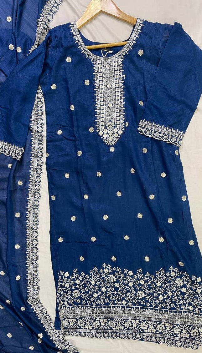 Royal Blue Georgette Embroidered Kurta Set with Dupatta|SC19_2