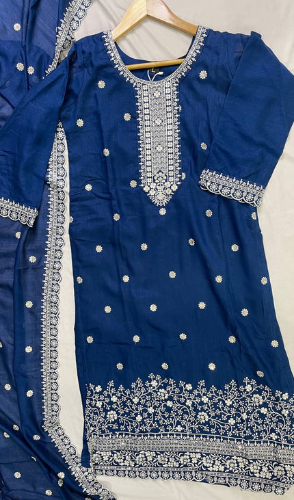 Royal Blue Georgette Embroidered Kurta Set with Dupatta|SC19_2