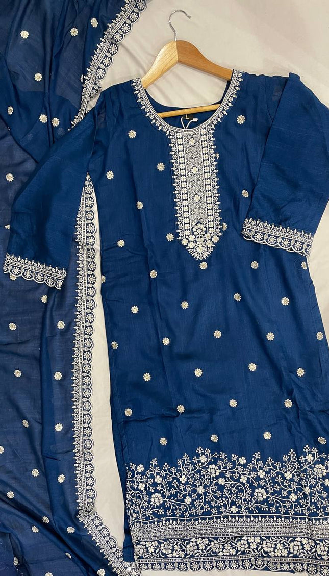 Royal Blue Georgette Embroidered Kurta Set with Dupatta|SC19_2