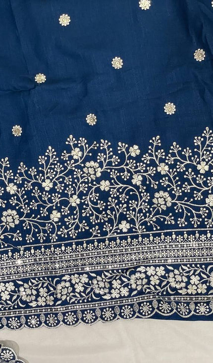 Royal Blue Georgette Embroidered Kurta Set with Dupatta|SC19_2