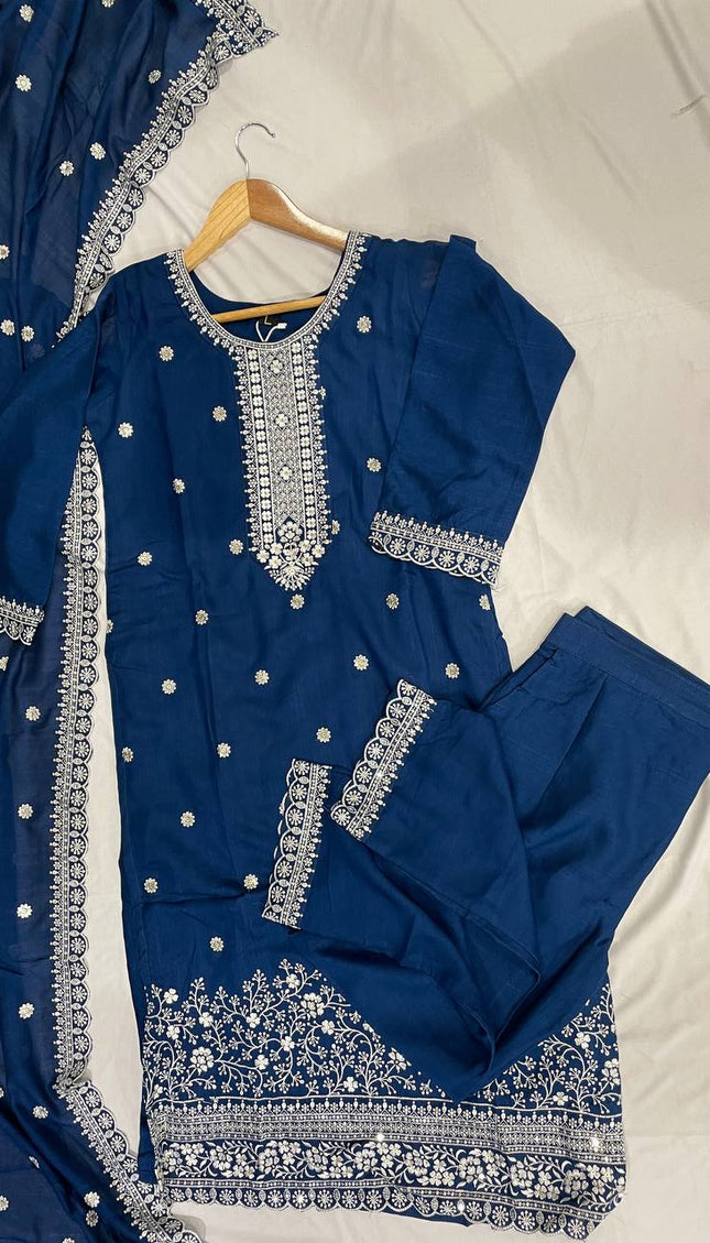 Royal Blue Georgette Embroidered Kurta Set with Dupatta|SC19_2