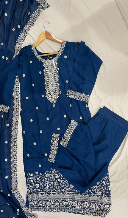 Royal Blue Georgette Embroidered Kurta Set with Dupatta|SC19_2