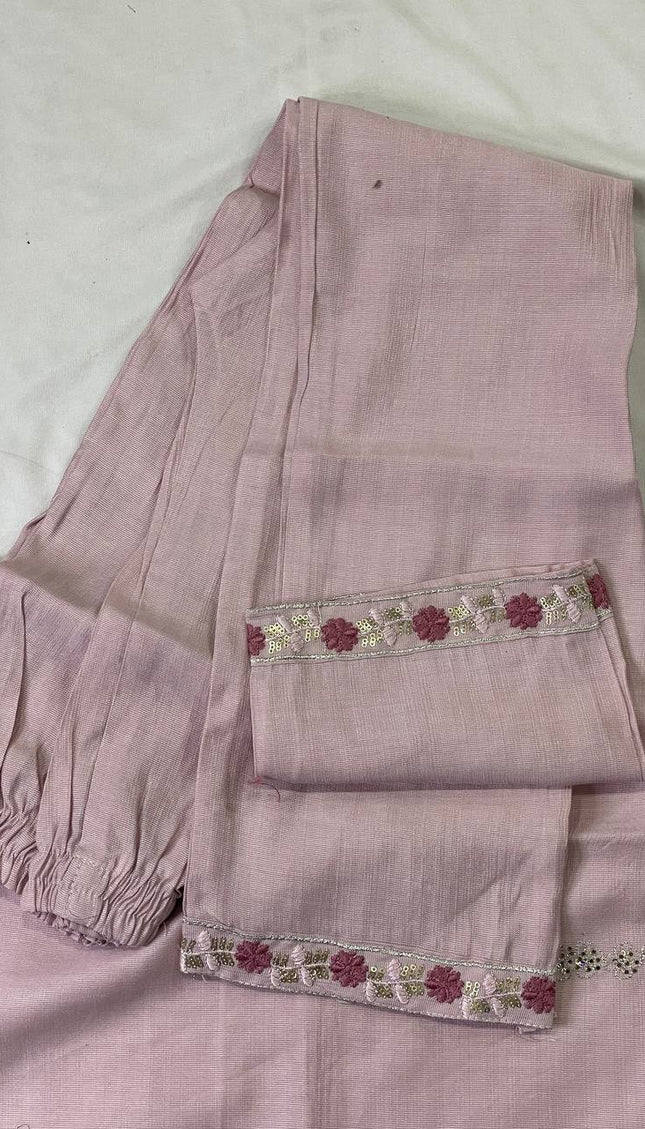 Pink Linen Cotton Floral Embroidered Kurta Set with Dupatta|SC20_1