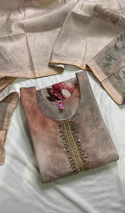 Link pink Tissue Silk Digital Floral Print Kurta Set with Palazzo & Dupatta|SC24