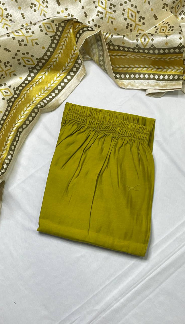 Olive Green Muslin Cotton Zari Embroidered Kurta Set with Printed Dupatta|SC26