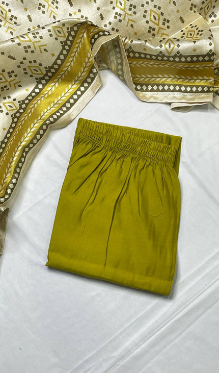 Olive Green Muslin Cotton Zari Embroidered Kurta Set with Printed Dupatta|SC26