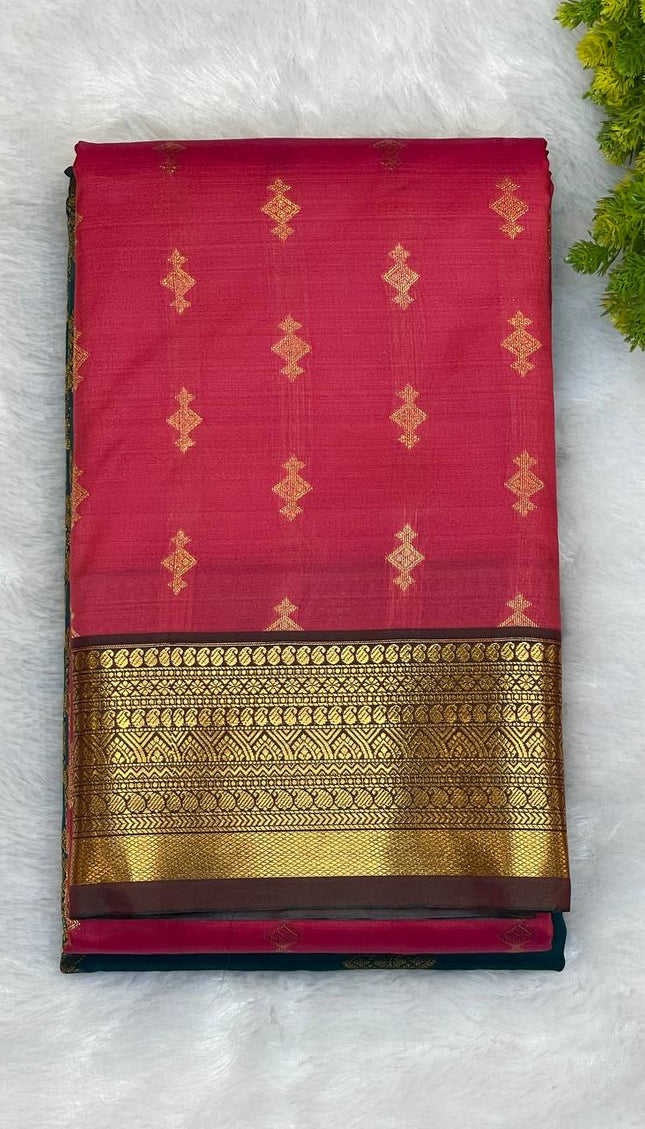 Rani Pink Semi-Kanjivaram  Silk Saree | Diamond Zari Butta |S11_2
