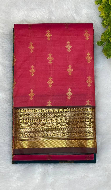 Rani Pink Semi-Kanjivaram  Silk Saree | Diamond Zari Butta |S11_2