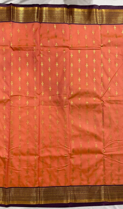 Peach Coral Semi-Kanjivaram  Silk Saree | Diamond Zari Butta | S11_3