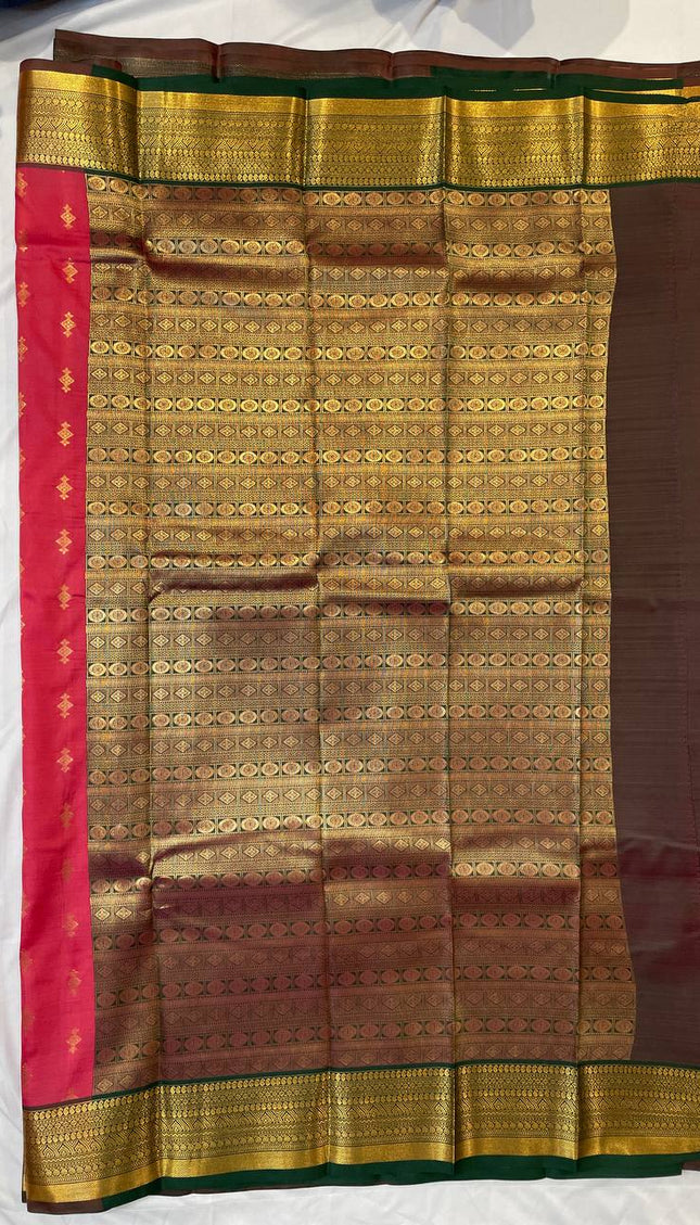Rani Pink Semi-Kanjivaram  Silk Saree | Diamond Zari Butta |S11_2