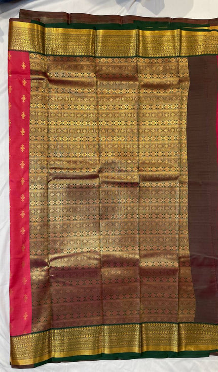 Rani Pink Semi-Kanjivaram  Silk Saree | Diamond Zari Butta |S11_2