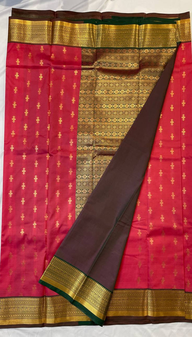 Rani Pink Semi-Kanjivaram  Silk Saree | Diamond Zari Butta |S11_2