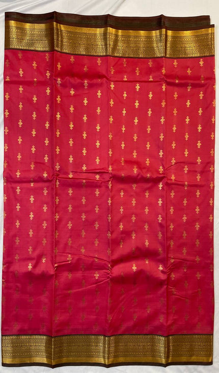 Rani Pink Semi-Kanjivaram  Silk Saree | Diamond Zari Butta |S11_2