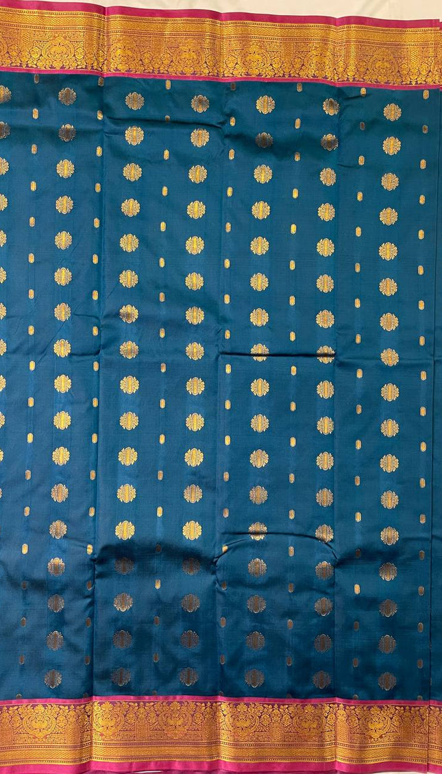 Semi Kanjivaram Silk Saree in Peacock  Blue| S9_4