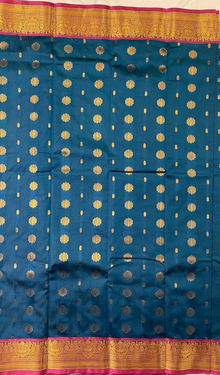 Semi Kanjivaram Silk Saree in Peacock  Blue| S9_4