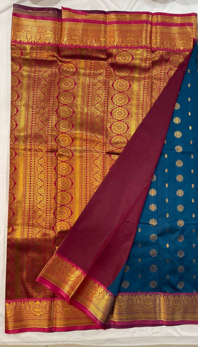 Semi Kanjivaram Silk Saree in Peacock  Blue| S9_4