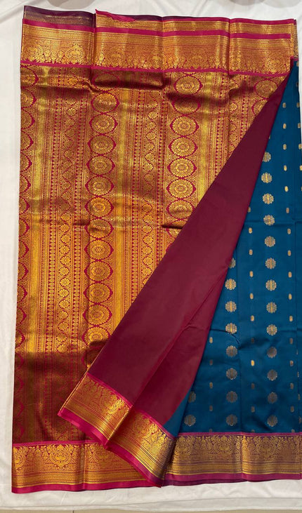Semi Kanjivaram Silk Saree in Peacock  Blue| S9_4