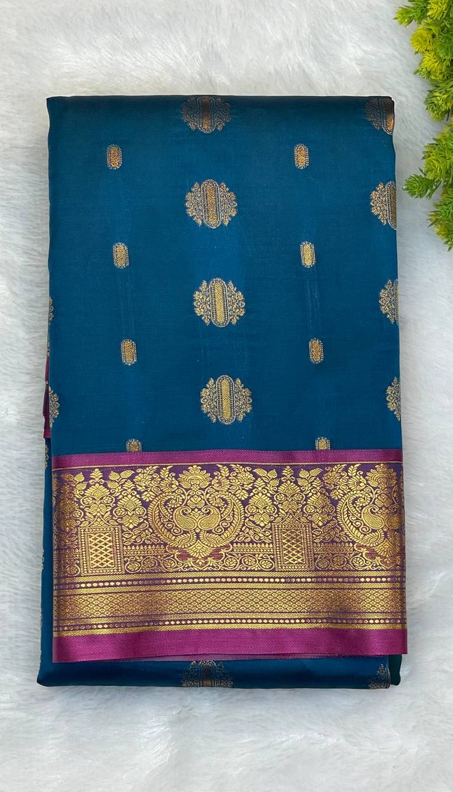 Semi Kanjivaram Silk Saree in Peacock  Blue| S9_4