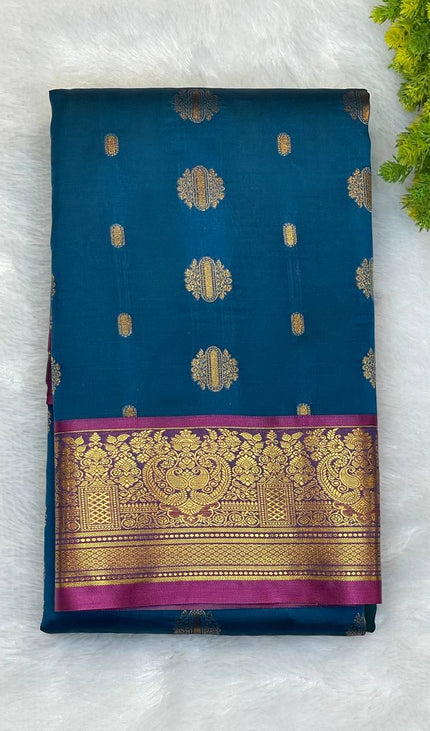 Semi Kanjivaram Silk Saree in Peacock  Blue| S9_4