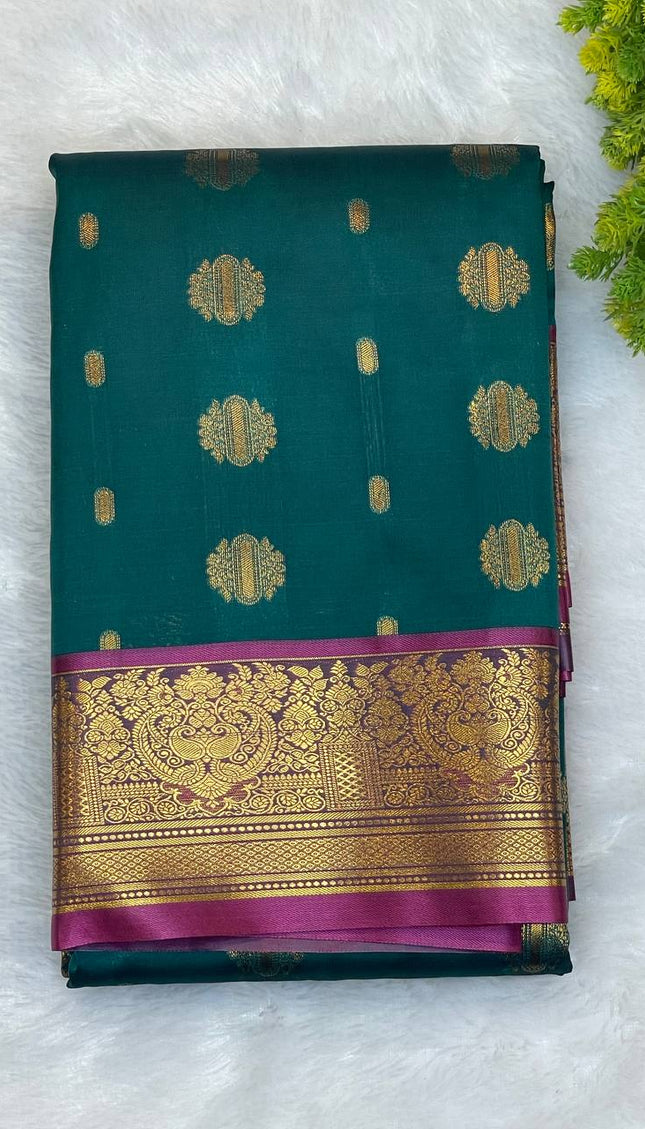 Semi Kanjivaram Silk Saree in Bottle Green|S9_5