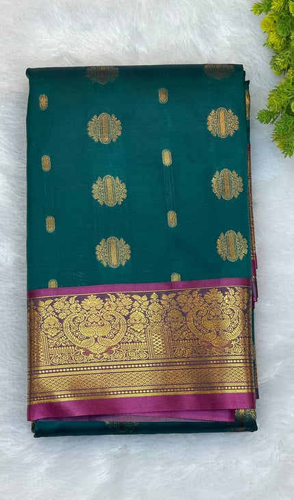 Semi Kanjivaram Silk Saree in Bottle Green|S9_5