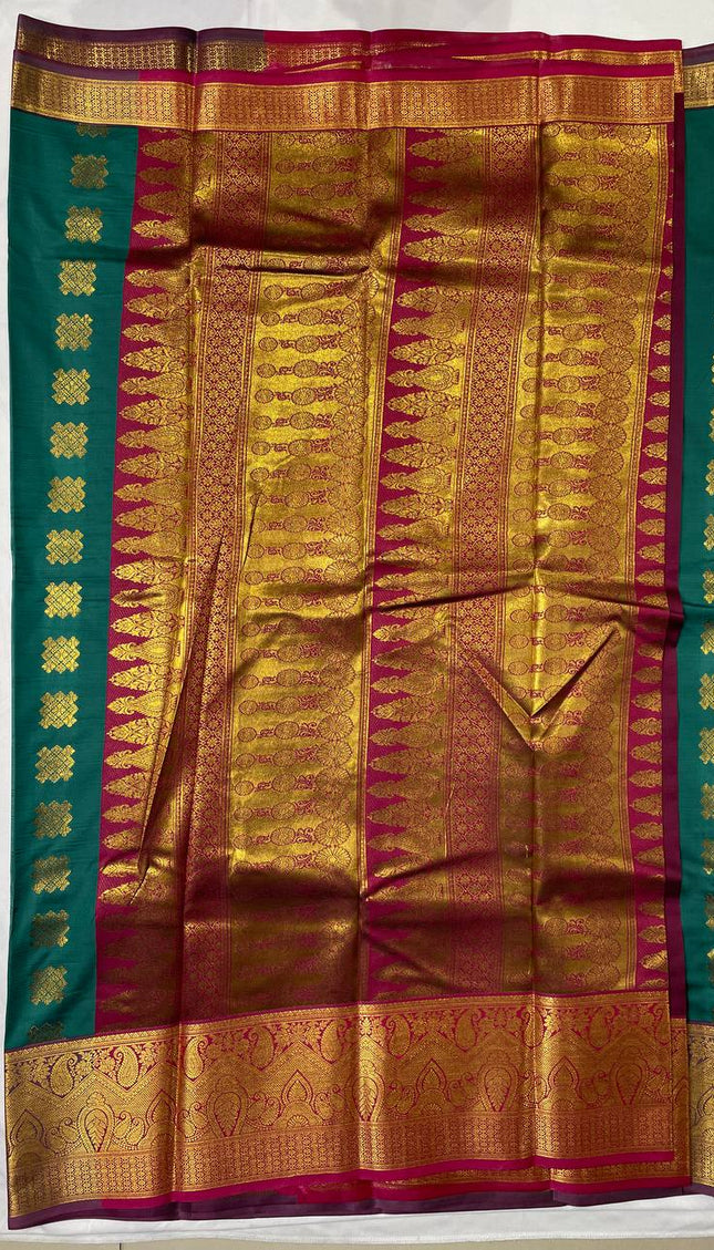 Teal Green Kanjivaram Silk Saree | Gold Zari Butta | S10_5