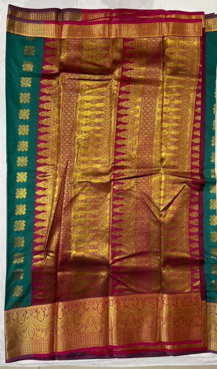 Teal Green Kanjivaram Silk Saree | Gold Zari Butta | S10_5