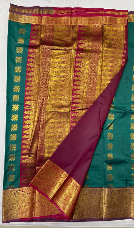 Teal Green Kanjivaram Silk Saree | Gold Zari Butta | S10_5