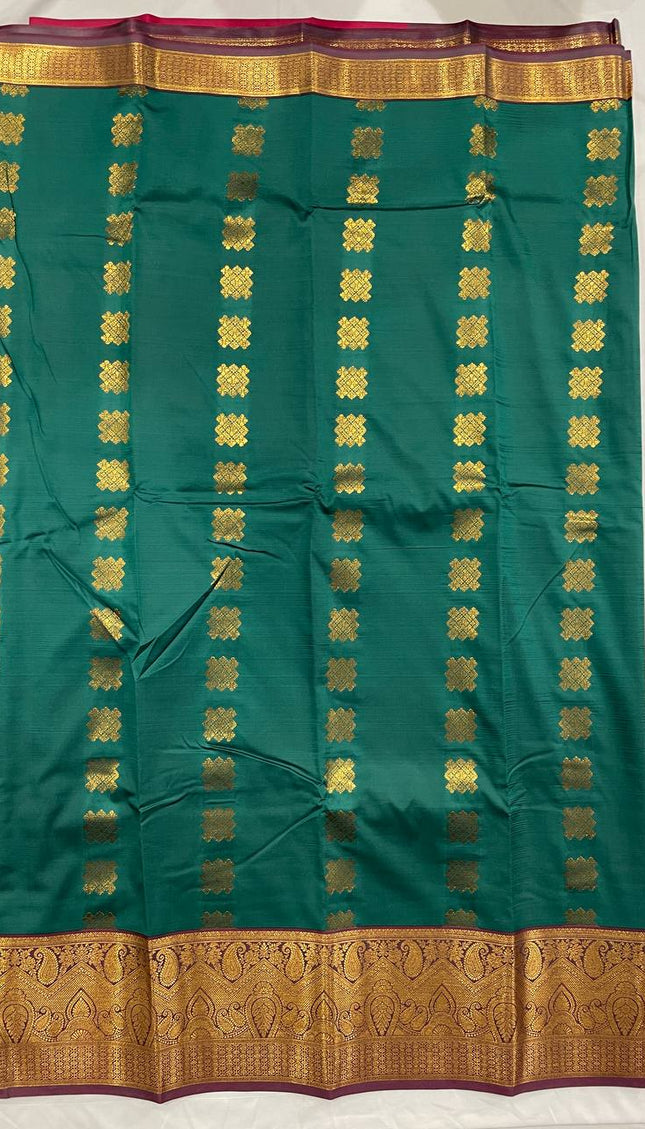 Teal Green Kanjivaram Silk Saree | Gold Zari Butta | S10_5