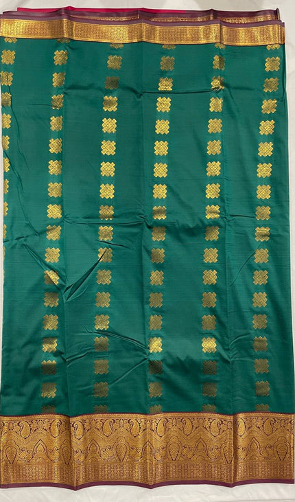 Teal Green Kanjivaram Silk Saree | Gold Zari Butta | S10_5