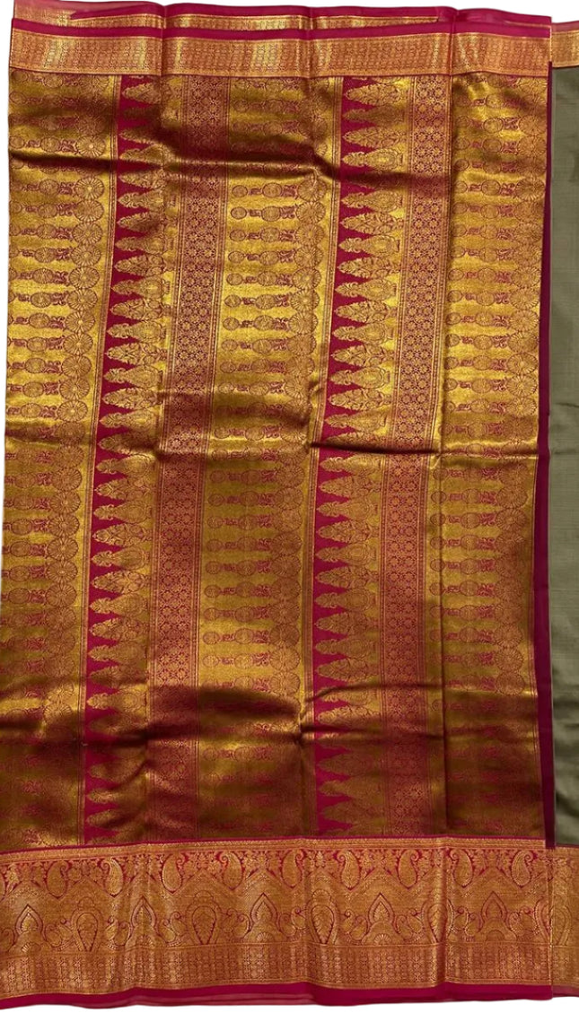 Beige  Kanjivaram Silk Saree | Antique Gold Floral Butta|S10_2