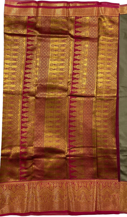 Beige  Kanjivaram Silk Saree | Antique Gold Floral Butta|S10_2