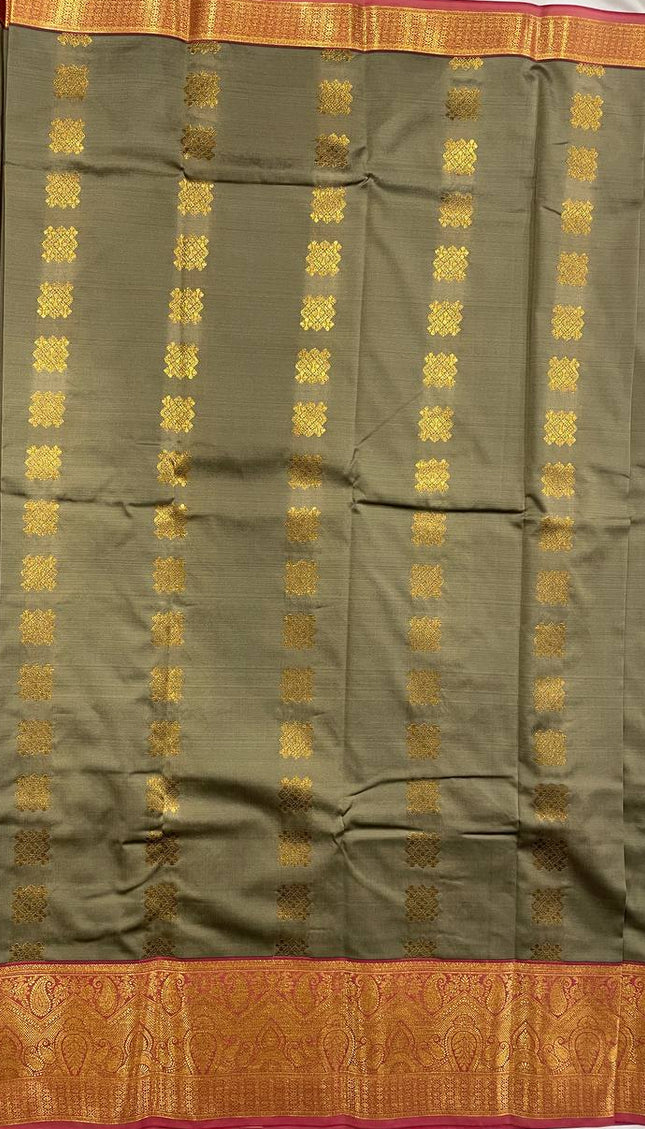 Beige  Kanjivaram Silk Saree | Antique Gold Floral Butta|S10_2