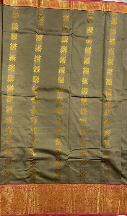 Beige  Kanjivaram Silk Saree | Antique Gold Floral Butta|S10_2
