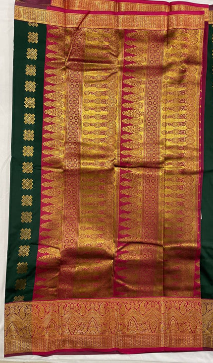 Bottle Green Kanjivaram Silk Saree | Gold Geometric Butta |S10_4