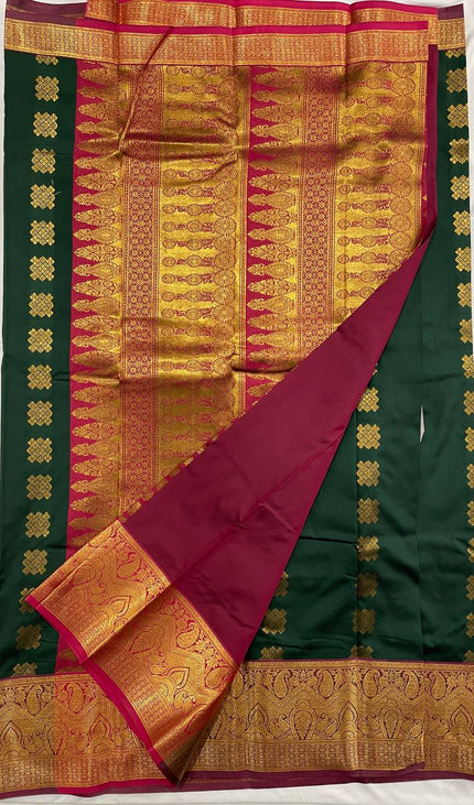 Bottle Green Kanjivaram Silk Saree | Gold Geometric Butta |S10_4