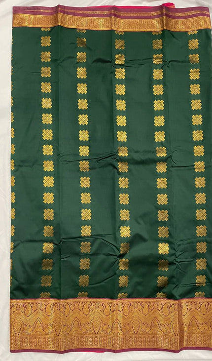 Bottle Green Kanjivaram Silk Saree | Gold Geometric Butta |S10_4