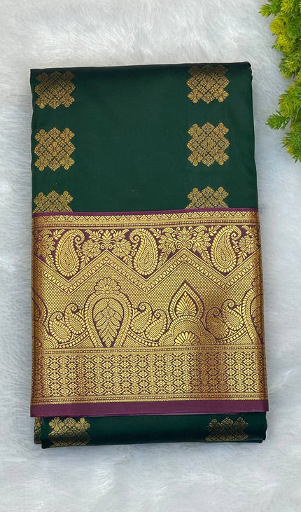 Bottle Green Kanjivaram Silk Saree | Gold Geometric Butta |S10_4