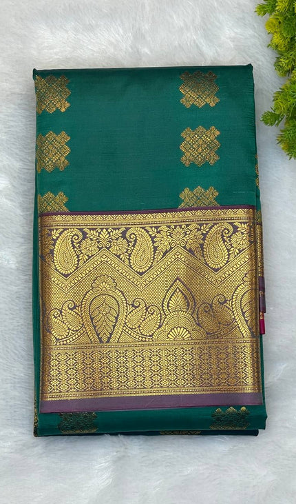 Teal Green Kanjivaram Silk Saree | Gold Zari Butta | S10_5