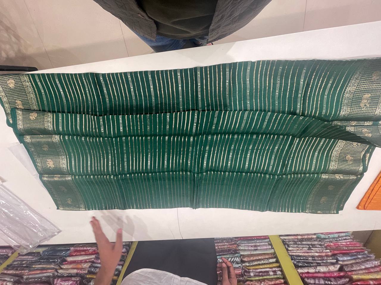 Rama green Silk Saree with Woven Border| AS-00241