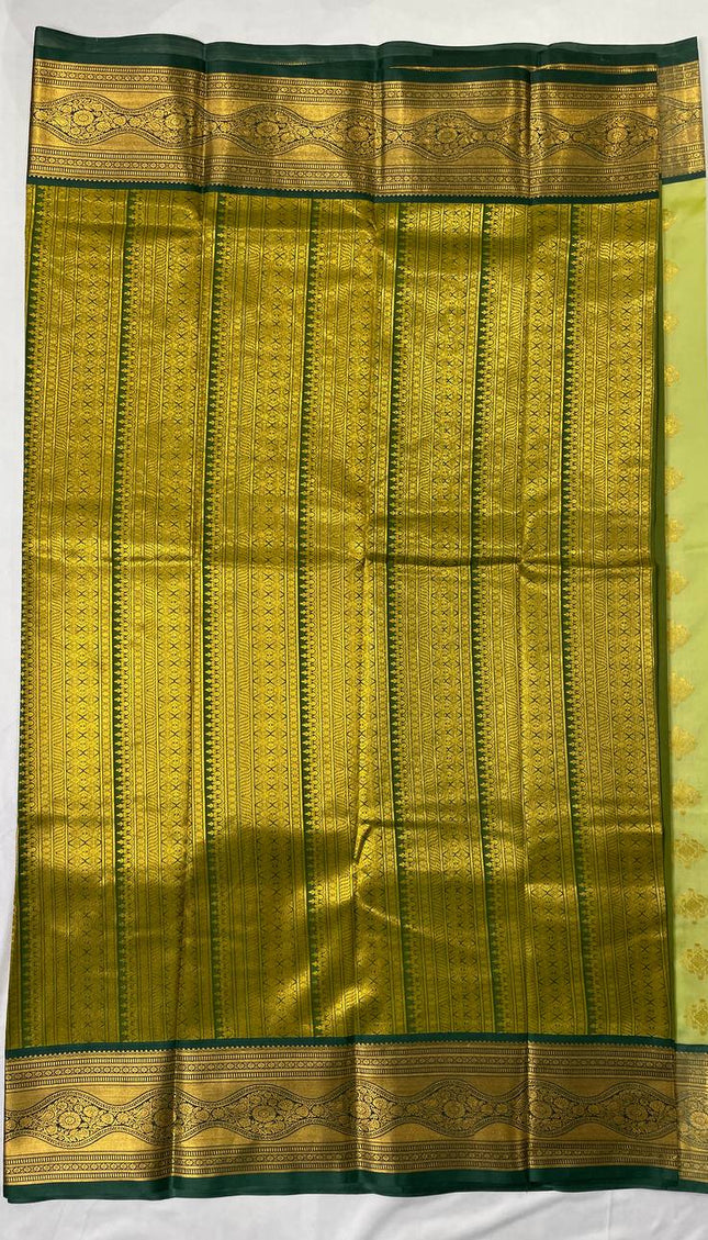 Semi Kanjivaram Silk Saree – Lime Yellow with Green Zari Border|S20_4