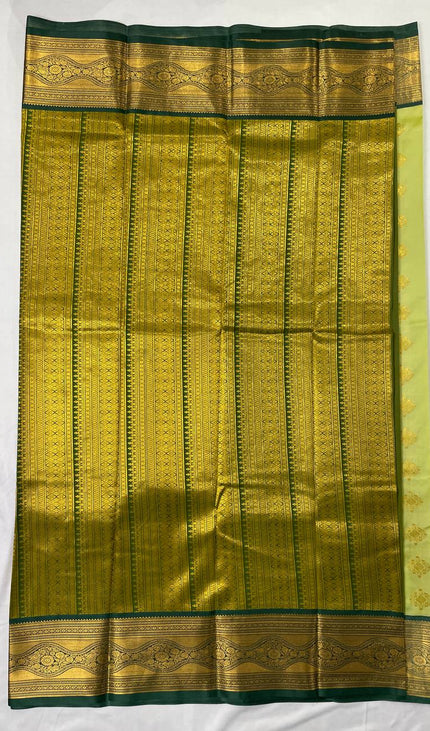 Semi Kanjivaram Silk Saree – Lime Yellow with Green Zari Border|S20_4