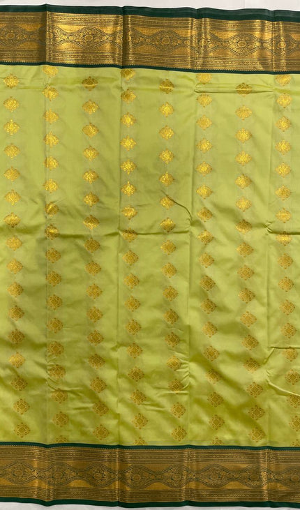 Semi Kanjivaram Silk Saree – Lime Yellow with Green Zari Border|S20_4