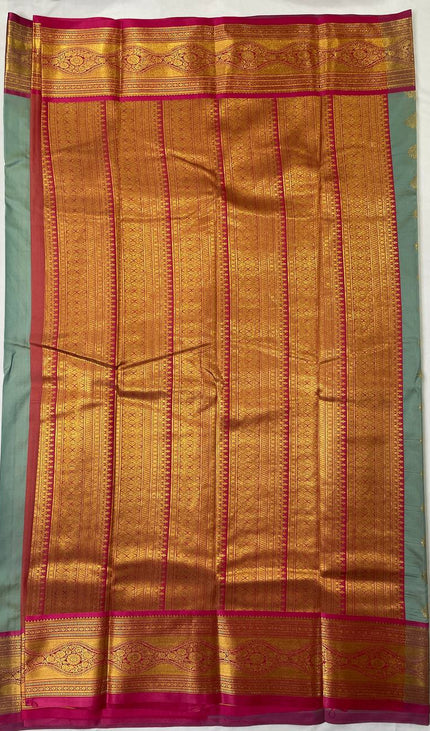 Semi Kanjivaram Silk Saree – Pastel Green with Pink Zari Border|S20_1