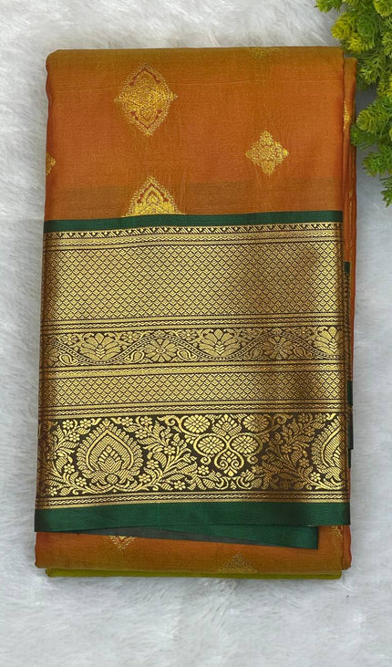 Semi Kanjivaram Silk Saree – Rust Orange with Green Zari Border|S21_2