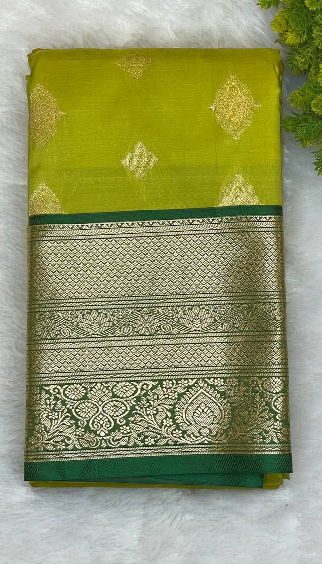 Semi Kanjivaram Silk Saree – Lime Green with Green Zari Border|S21_7