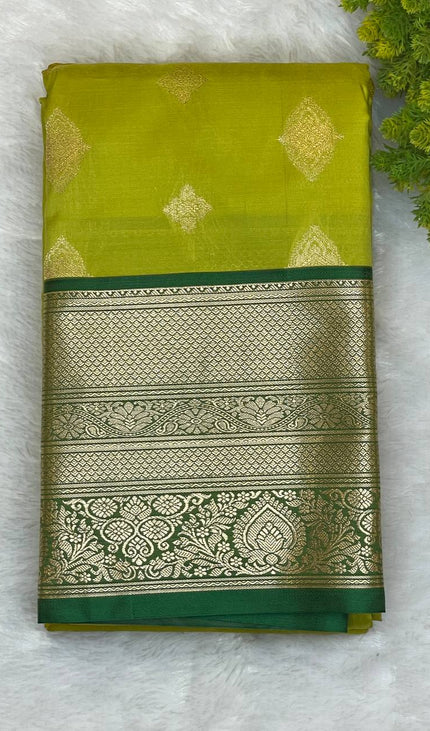 Semi Kanjivaram Silk Saree – Lime Green with Green Zari Border|S21_7