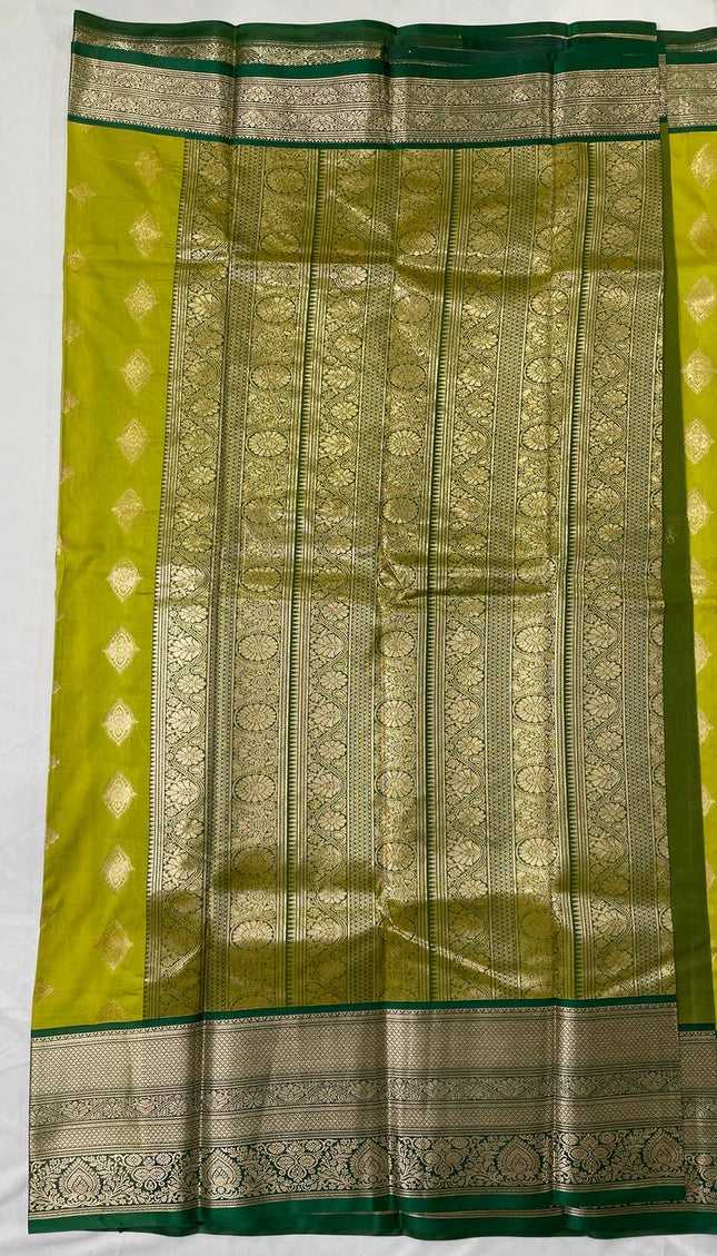 Semi Kanjivaram Silk Saree – Lime Green with Green Zari Border|S21_7